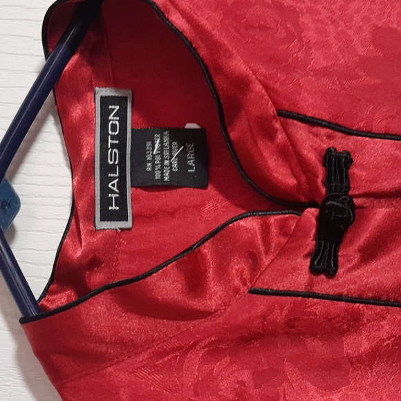 Vintage Halston Pajamas Asian Kimono Style Loungewear Satin 2pc Set L - Picture 3 of 4